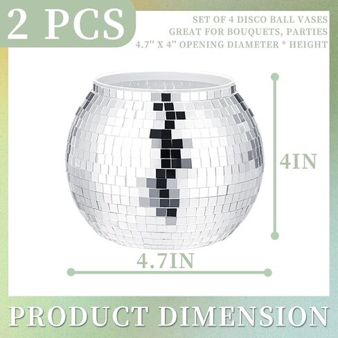 2 Pcs Disco Ball Vases,Plastic Disco Ball Centerpieces 4" X 4.7" Disco Ball Decor Silver Mirror Disco Ball Planter Can Be Used for Wedding Centerpieces,Birthday,Office in Saudi Arabia