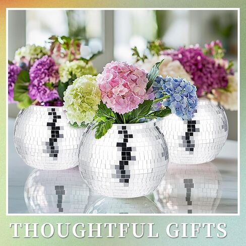 2 Pcs Disco Ball Vases,Plastic Disco Ball Centerpieces 4" X 4.7" Disco Ball Decor Silver Mirror Disco Ball Planter Can Be Used for Wedding Centerpieces,Birthday,Office in Saudi Arabia