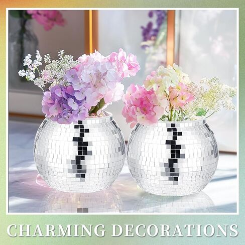 2 Pcs Disco Ball Vases,Plastic Disco Ball Centerpieces 4" X 4.7" Disco Ball Decor Silver Mirror Disco Ball Planter Can Be Used for Wedding Centerpieces,Birthday,Office in Saudi Arabia