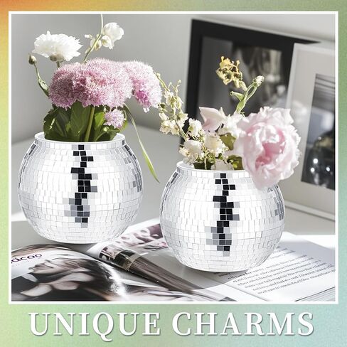 2 Pcs Disco Ball Vases,Plastic Disco Ball Centerpieces 4" X 4.7" Disco Ball Decor Silver Mirror Disco Ball Planter Can Be Used for Wedding Centerpieces,Birthday,Office in Saudi Arabia