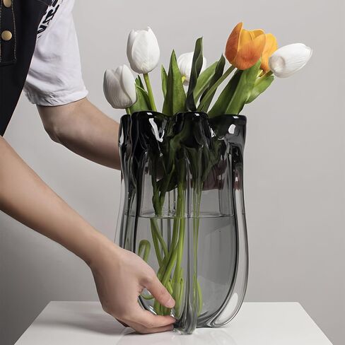 Modern Black Advanced Grey Glass Vase for Flowers, Hand Blown Art Glass Glass vase,Room Decoration and Centerpiece in Saudi Arabia
