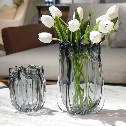 Modern Black Advanced Grey Glass Vase for Flowers, Hand Blown Art Glass Glass vase,Room Decoration and Centerpiece in Saudi Arabia