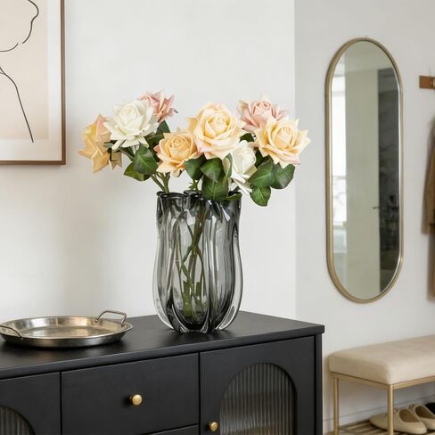 Modern Black Advanced Grey Glass Vase for Flowers, Hand Blown Art Glass Glass vase,Room Decoration and Centerpiece in Saudi Arabia