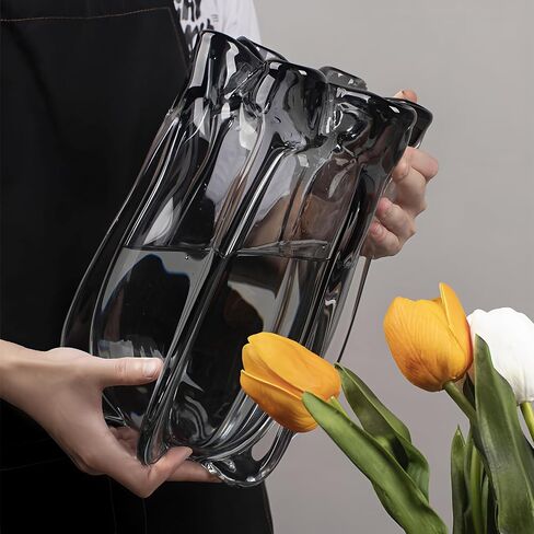 Modern Black Advanced Grey Glass Vase for Flowers, Hand Blown Art Glass Glass vase,Room Decoration and Centerpiece in Saudi Arabia