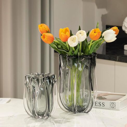 Modern Black Advanced Grey Glass Vase for Flowers, Hand Blown Art Glass Glass vase,Room Decoration and Centerpiece in Saudi Arabia