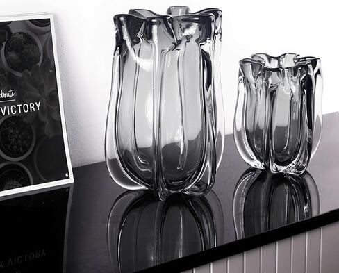 Modern Black Advanced Grey Glass Vase for Flowers, Hand Blown Art Glass Glass vase,Room Decoration and Centerpiece in Saudi Arabia