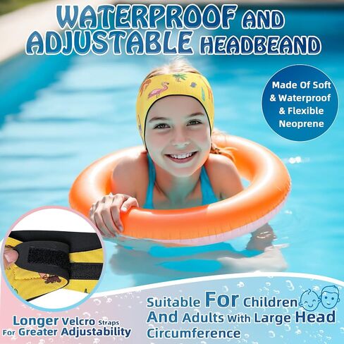 Swimming Headband for Kids - 2 Pairs Waterproof Ear Plugs & Adjustable Swim Ear Band,Keep Water Out and Hold Earplugs in - Water Headband for Surfing, Diving, Pool, Showering, and Beach in Saudi Arabia