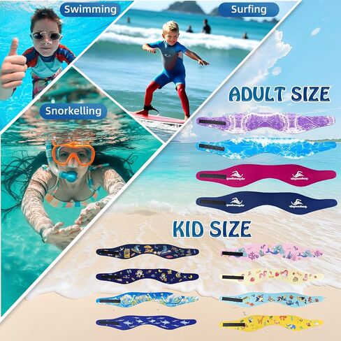 Swimming Headband for Kids - 2 Pairs Waterproof Ear Plugs & Adjustable Swim Ear Band,Keep Water Out and Hold Earplugs in - Water Headband for Surfing, Diving, Pool, Showering, and Beach in Saudi Arabia