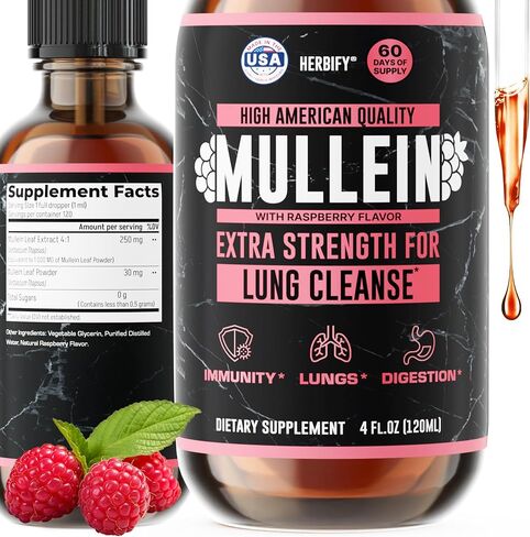 HERBIFY Mullein Drops - Lung Cleanse - Leaf Extract - Powerful Mullein for Immune Support,Detox & Respiratory Support - Made in USA - Lung Cleanse for Smokers - 4 Oz in Saudi Arabia