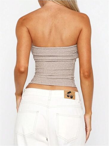 Milumia Women Sparkly Strapless Crop Top Sexy Glitter Slim Fit Date Night Party Cub Tube Tops in Kuwait