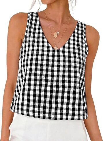 Magritta Womens Gingham Crop Tank Tops 2026 Spring Summer Sleeveless Vest Tops Cute Shirts in Saudi Arabia