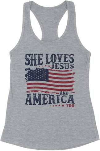 Loves Jesus and America Too Tank Top Fitted Racerback Women's in Kuwait