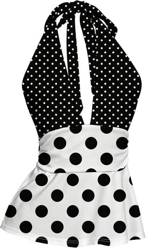 SOLY HUX Women's Polka Dots Deep V Halter Top Y2k Open Back Peplum Tank Tops Summer Vest in Kuwait