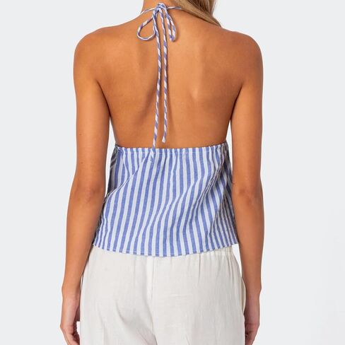 RUEWEY Women Striped Shirt Tie Front Halter Tank Top Sexy Deep V Neck Sleeveless Backless Cami Shirt Y2K Crop Tops in Saudi Arabia