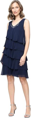 S.L. Fashions Women's Chiffon Tiered Jacket Dress with Beaded Neckline Mother of the Bride, Cocktail, Or Wedding Guest Dress in Kuwait