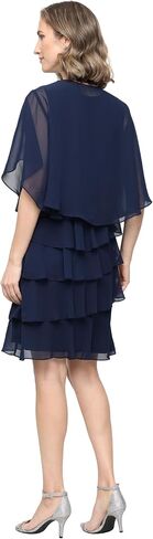 S.L. Fashions Women's Chiffon Tiered Jacket Dress with Beaded Neckline Mother of the Bride, Cocktail, Or Wedding Guest Dress in Kuwait