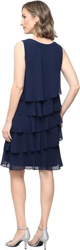 S.L. Fashions Women's Chiffon Tiered Jacket Dress with Beaded Neckline Mother of the Bride, Cocktail, Or Wedding Guest Dress in Kuwait