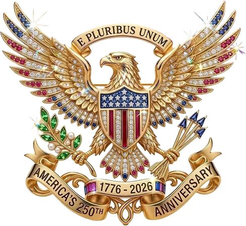 US 250th Anniversary Brooch Pin, Patriotic Bald Eagle Rhinestone Lapel Pin, 1776-2026 America Commemorative Brooch, Red White Blue Enamel Patriotic Jewelry for Independence Day Veterans Gift in Kuwait