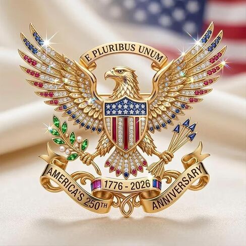 US 250th Anniversary Brooch Pin, Patriotic Bald Eagle Rhinestone Lapel Pin, 1776-2026 America Commemorative Brooch, Red White Blue Enamel Patriotic Jewelry for Independence Day Veterans Gift in Kuwait