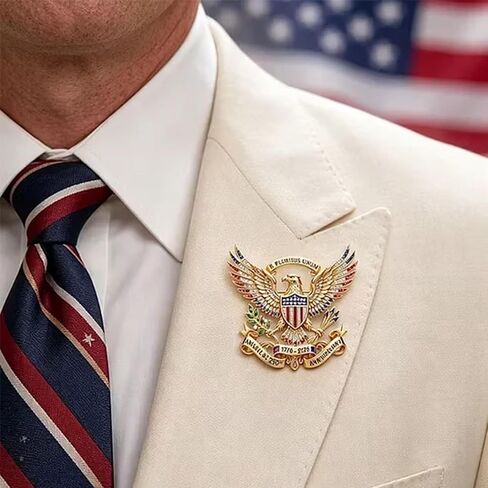 US 250th Anniversary Brooch Pin, Patriotic Bald Eagle Rhinestone Lapel Pin, 1776-2026 America Commemorative Brooch, Red White Blue Enamel Patriotic Jewelry for Independence Day Veterans Gift in Kuwait