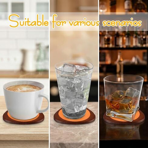 Newtay 6 Pcs Mid Century Modern Coasters Wood Absorbent Coaster with Stackable Holder Vintage Felt Coasters Decorative Drink Coaster Non-slip, Non-stick, Suitable for Kinds of Cup 4.3 Inch(Multicolor) in Kuwait