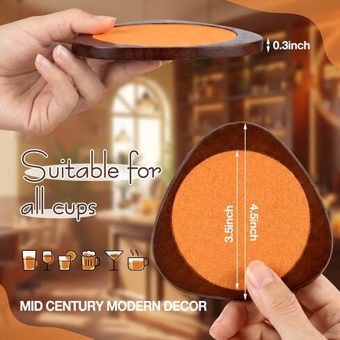 Newtay 6 Pcs Mid Century Modern Coasters Wood Absorbent Coaster with Stackable Holder Vintage Felt Coasters Decorative Drink Coaster Non-slip, Non-stick, Suitable for Kinds of Cup 4.3 Inch(Multicolor) in Kuwait