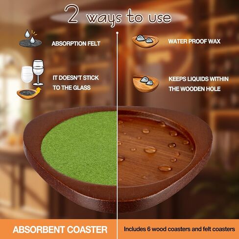 Newtay 6 Pcs Mid Century Modern Coasters Wood Absorbent Coaster with Stackable Holder Vintage Felt Coasters Decorative Drink Coaster Non-slip, Non-stick, Suitable for Kinds of Cup 4.3 Inch(Multicolor) in Kuwait