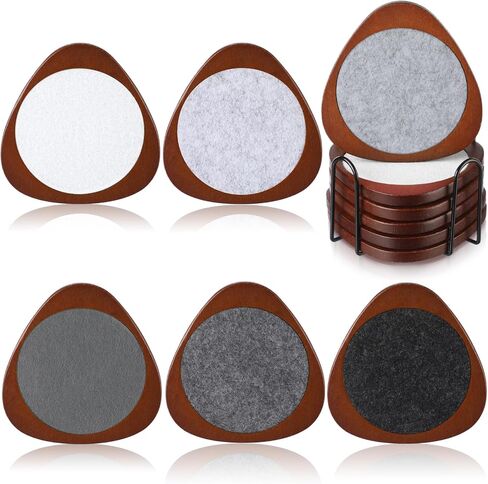Newtay 6 Pcs Mid Century Modern Coasters Wood Absorbent Coaster with Stackable Holder Vintage Felt Coasters Decorative Drink Coaster Non-slip, Non-stick, Suitable for Kinds of Cup 4.3 Inch(Multicolor) in Kuwait