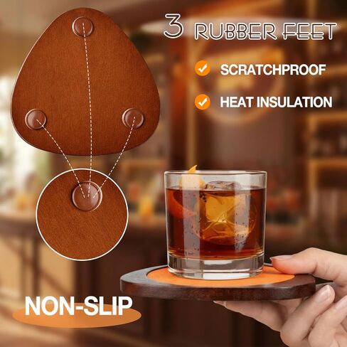 Newtay 6 Pcs Mid Century Modern Coasters Wood Absorbent Coaster with Stackable Holder Vintage Felt Coasters Decorative Drink Coaster Non-slip, Non-stick, Suitable for Kinds of Cup 4.3 Inch(Multicolor) in Kuwait