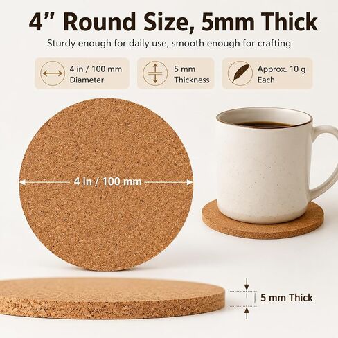 Faithful Panda Blank Cork Coasters for Crafts, Set of 8 Round 4 Inch DIY Cork Coaster with Holder, 5mm Thick Absorbent Drink Coasters for Laser Engraving Cricut Painting, Table Protection in Saudi Arabia
