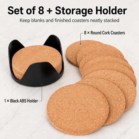 Faithful Panda Blank Cork Coasters for Crafts, Set of 8 Round 4 Inch DIY Cork Coaster with Holder, 5mm Thick Absorbent Drink Coasters for Laser Engraving Cricut Painting, Table Protection in Saudi Arabia