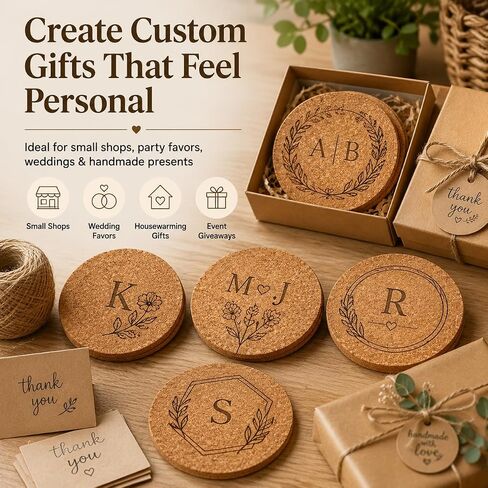 Faithful Panda Blank Cork Coasters for Crafts, Set of 8 Round 4 Inch DIY Cork Coaster with Holder, 5mm Thick Absorbent Drink Coasters for Laser Engraving Cricut Painting, Table Protection in Saudi Arabia