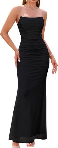 HTZMO Strapless Formal Wedding Guest Floral Maxi Dress Tube Top Corset Ruched Bodycon Cocktail Long Dresses for Women in Saudi Arabia