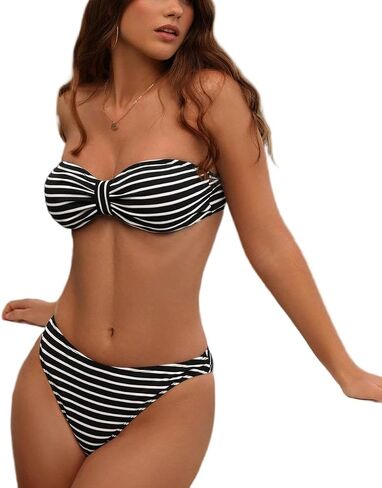 Catalpalev Women's Elegant Floral Print Bandeau High-Waisted Bikini Two-Piece Swimsuit Beach Vacation Swimwear in Saudi Arabia