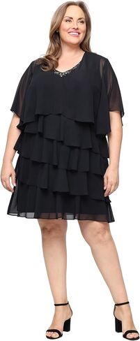 S.L. Fashions Women's Chiffon Tiered Jacket Dress with Beaded Neckline Mother of the Bride, Cocktail, Or Wedding Guest Dress in Kuwait