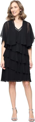 S.L. Fashions Women's Chiffon Tiered Jacket Dress with Beaded Neckline Mother of the Bride, Cocktail, Or Wedding Guest Dress in Kuwait
