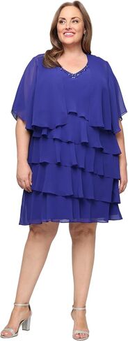 S.L. Fashions Women's Chiffon Tiered Jacket Dress with Beaded Neckline Mother of the Bride, Cocktail, Or Wedding Guest Dress in Kuwait
