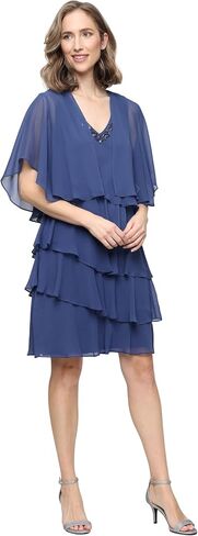 S.L. Fashions Women's Chiffon Tiered Jacket Dress with Beaded Neckline Mother of the Bride, Cocktail, Or Wedding Guest Dress in Kuwait