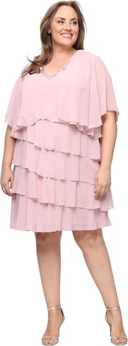 S.L. Fashions Women's Chiffon Tiered Jacket Dress with Beaded Neckline Mother of the Bride, Cocktail, Or Wedding Guest Dress in Kuwait