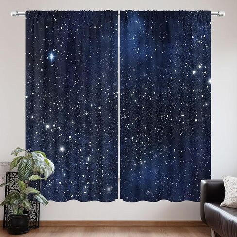 Riyidecor Kids Galaxy Curtains 42Wx63H Inch Blue Starry Sky Stars Outer Space Fantasy Nebula Cosmic Universe Rod Pocket Planet Boys Window Curtain Drapes for Bedroom Living Room Treatment 2 Panels in Kuwait