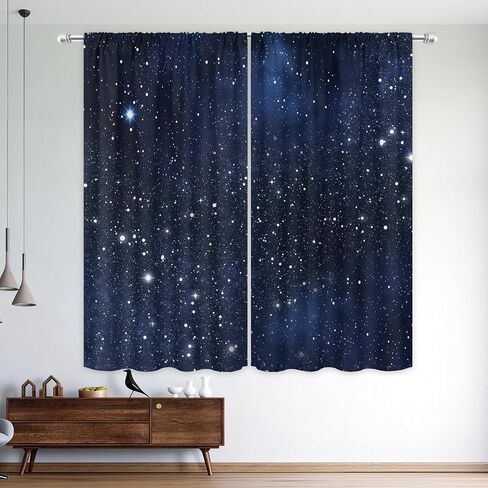 Riyidecor Kids Galaxy Curtains 42Wx63H Inch Blue Starry Sky Stars Outer Space Fantasy Nebula Cosmic Universe Rod Pocket Planet Boys Window Curtain Drapes for Bedroom Living Room Treatment 2 Panels in Kuwait