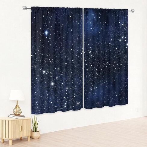 Riyidecor Kids Galaxy Curtains 42Wx63H Inch Blue Starry Sky Stars Outer Space Fantasy Nebula Cosmic Universe Rod Pocket Planet Boys Window Curtain Drapes for Bedroom Living Room Treatment 2 Panels in Kuwait