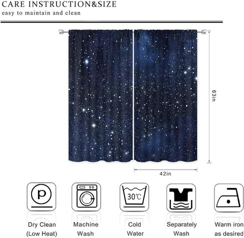 Riyidecor Kids Galaxy Curtains 42Wx63H Inch Blue Starry Sky Stars Outer Space Fantasy Nebula Cosmic Universe Rod Pocket Planet Boys Window Curtain Drapes for Bedroom Living Room Treatment 2 Panels in Kuwait