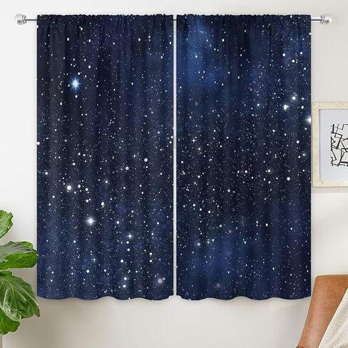 Riyidecor Kids Galaxy Curtains 42Wx63H Inch Blue Starry Sky Stars Outer Space Fantasy Nebula Cosmic Universe Rod Pocket Planet Boys Window Curtain Drapes for Bedroom Living Room Treatment 2 Panels in Kuwait