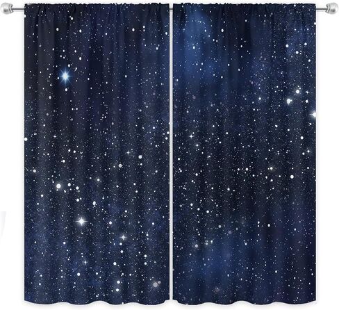 Riyidecor Kids Galaxy Curtains 42Wx63H Inch Blue Starry Sky Stars Outer Space Fantasy Nebula Cosmic Universe Rod Pocket Planet Boys Window Curtain Drapes for Bedroom Living Room Treatment 2 Panels in Kuwait