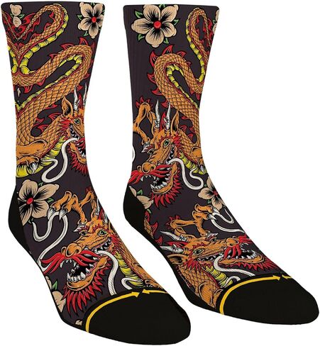 MERGE4 Double Dragon Large Crew Socks with Art by Steve Caballero – Cushioned Graphic Crew Socks with Compression for Men and Women in Saudi Arabia