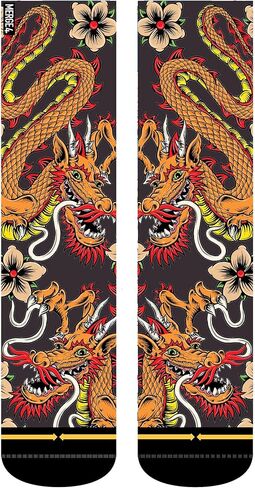 MERGE4 Double Dragon Large Crew Socks with Art by Steve Caballero – Cushioned Graphic Crew Socks with Compression for Men and Women in Saudi Arabia