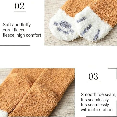 6 Pairs Women's Slipper Socks Cat Claw Paw Socks |Thick Warm Fuzzy Slipper Socks for Women | Cute Cat Claw Socks for Winter Sleep Floor Use in Saudi Arabia