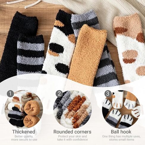 6 Pairs Women's Slipper Socks Cat Claw Paw Socks |Thick Warm Fuzzy Slipper Socks for Women | Cute Cat Claw Socks for Winter Sleep Floor Use in Saudi Arabia