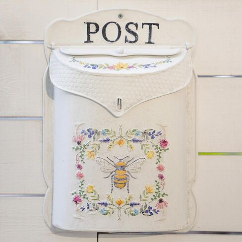Wall Mount Mailbox for Outside House Vintage Metal Door Mailbox Antique Style Vintage English Cottage Decor Nostalgic Charm Home Decor Garden Flower Patter Decorative Boxes (Blue) in Saudi Arabia